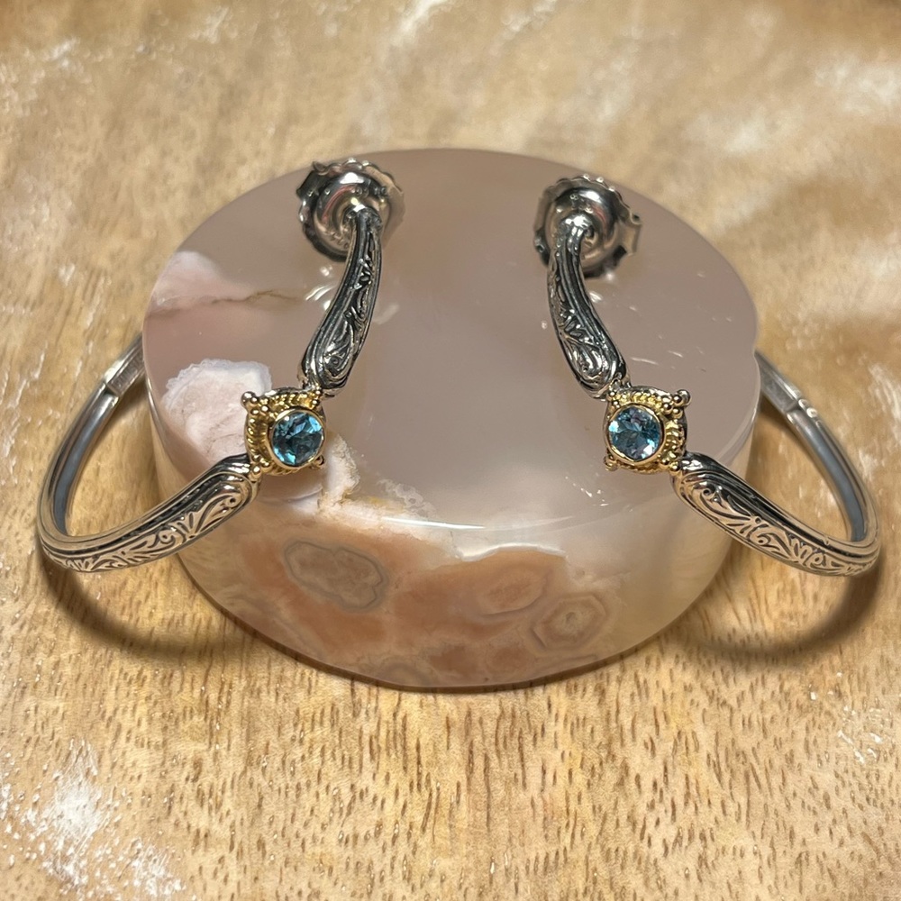 Konstantino Sterling Silver 18K Yellow Gold & Blue Topaz Hoop Earrings